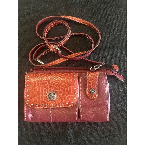 Brighton Vintage Red Pebble Leather Croc Embossed Crossbody Handbag Purse FAB! - Picture 1 of 12